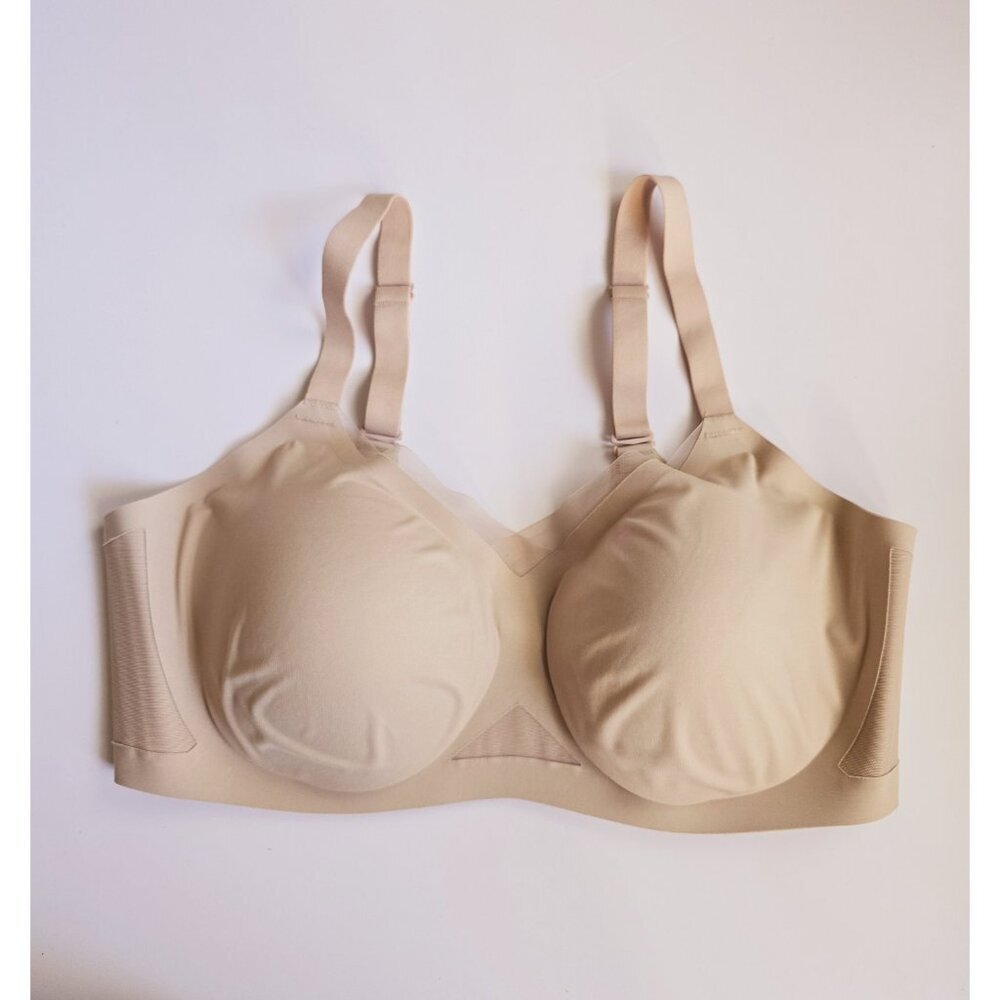 Honeylove Crossover V-Neck Wireless Beige Lined Lightly Padded Bra 40C 40D 1X